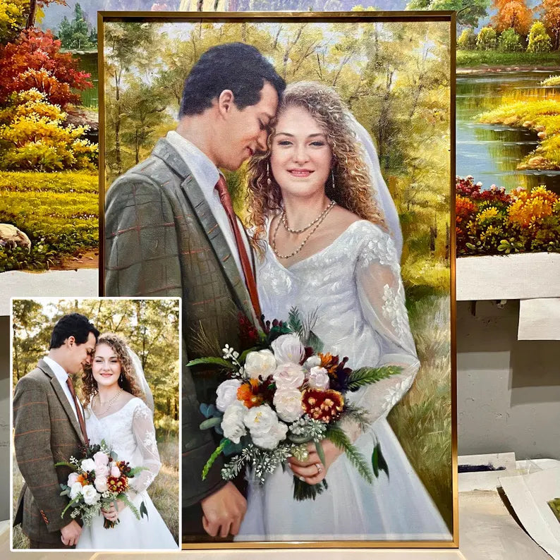 Custom Oil Painting from Photo on Canvas, Original Handmade Portrait Painting with Frame, Wall Decorations Personalized Gift Memory Gifts